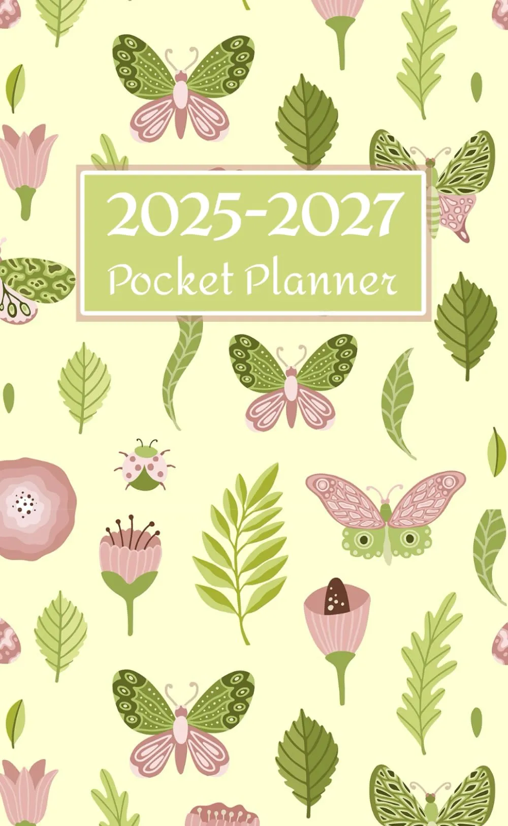 2025-2027 Small Pocket Planner - 3 Years Monthly Notebook with Butterfly Garden Design