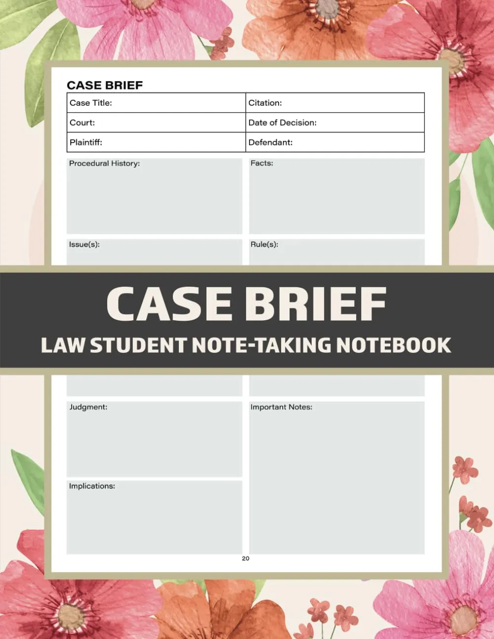 Case Brief Law Student Note-taking Notebook for Effective Law School Study