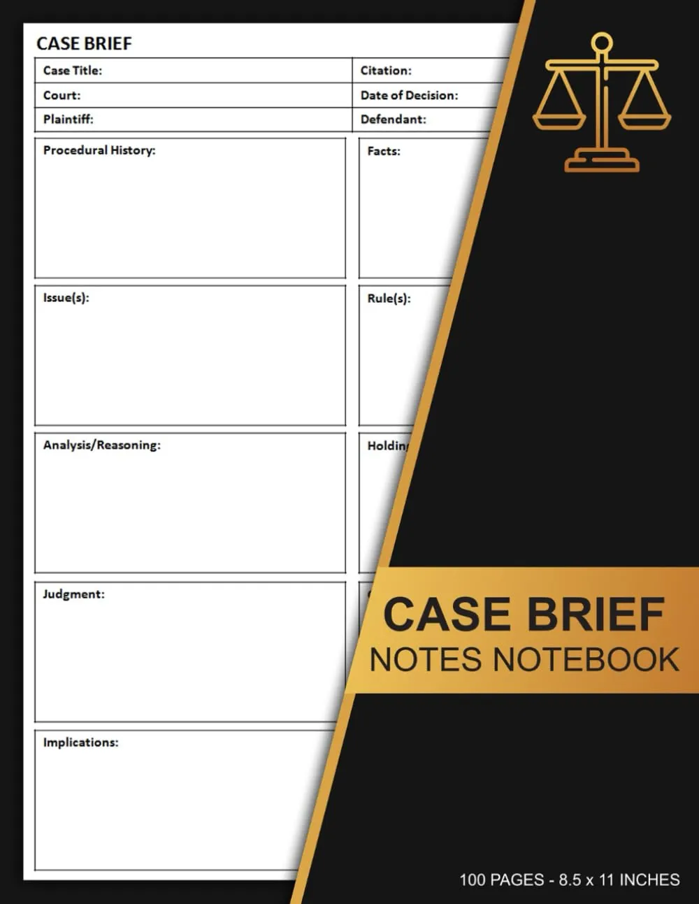 Case Brief Notes Notebook for Law Students