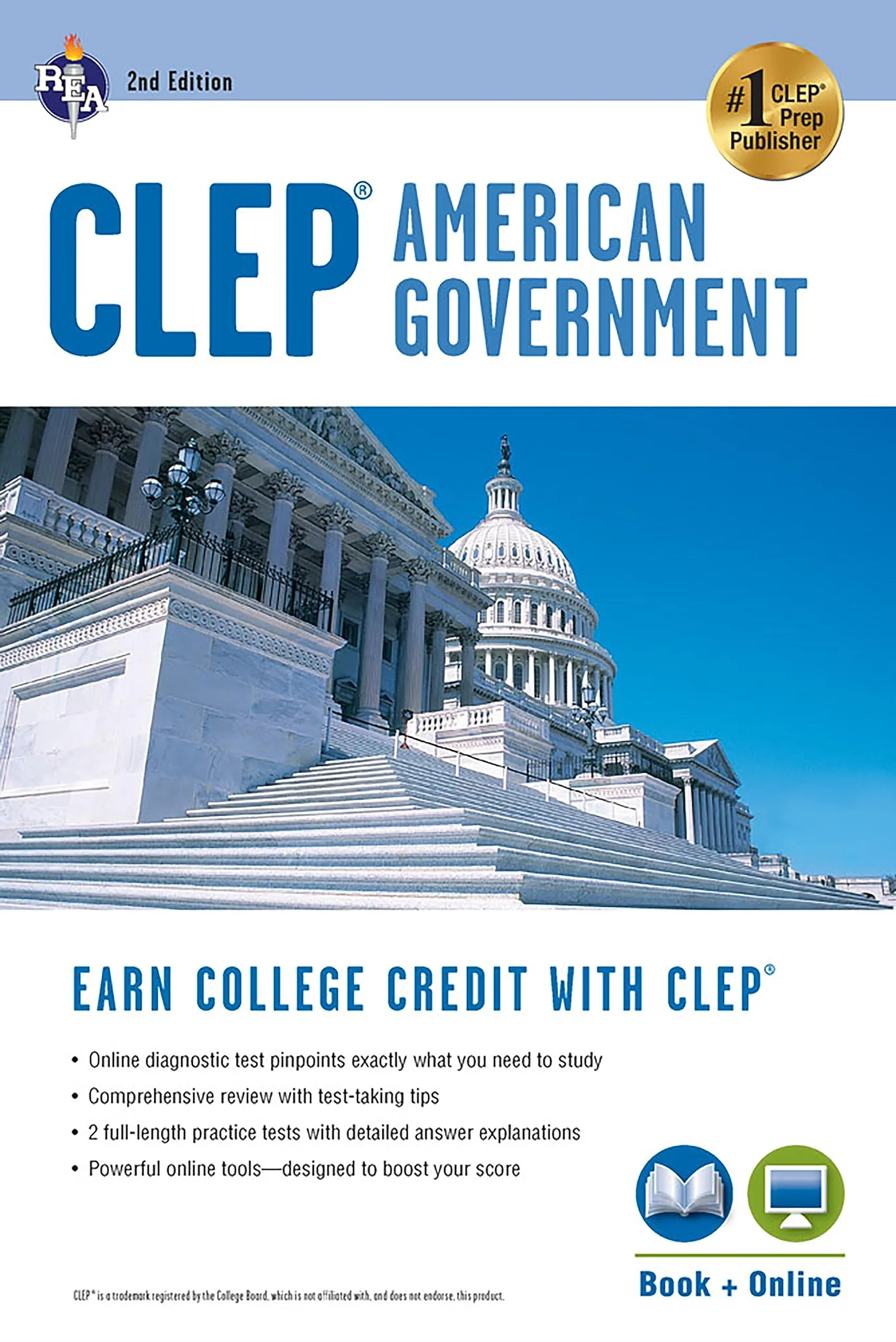 CLEP American Government Book + Online Test Prep for College Credit Success