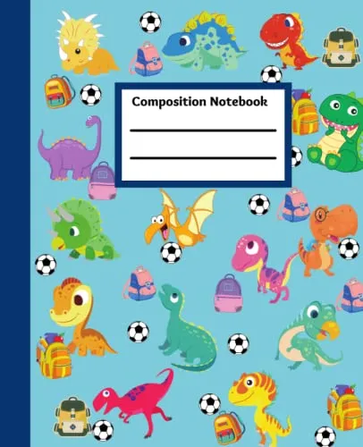 Dinosaur Composition Wide-Ruled Notebook for Kids, 110 Pages, 7.5 x 9.25 inches