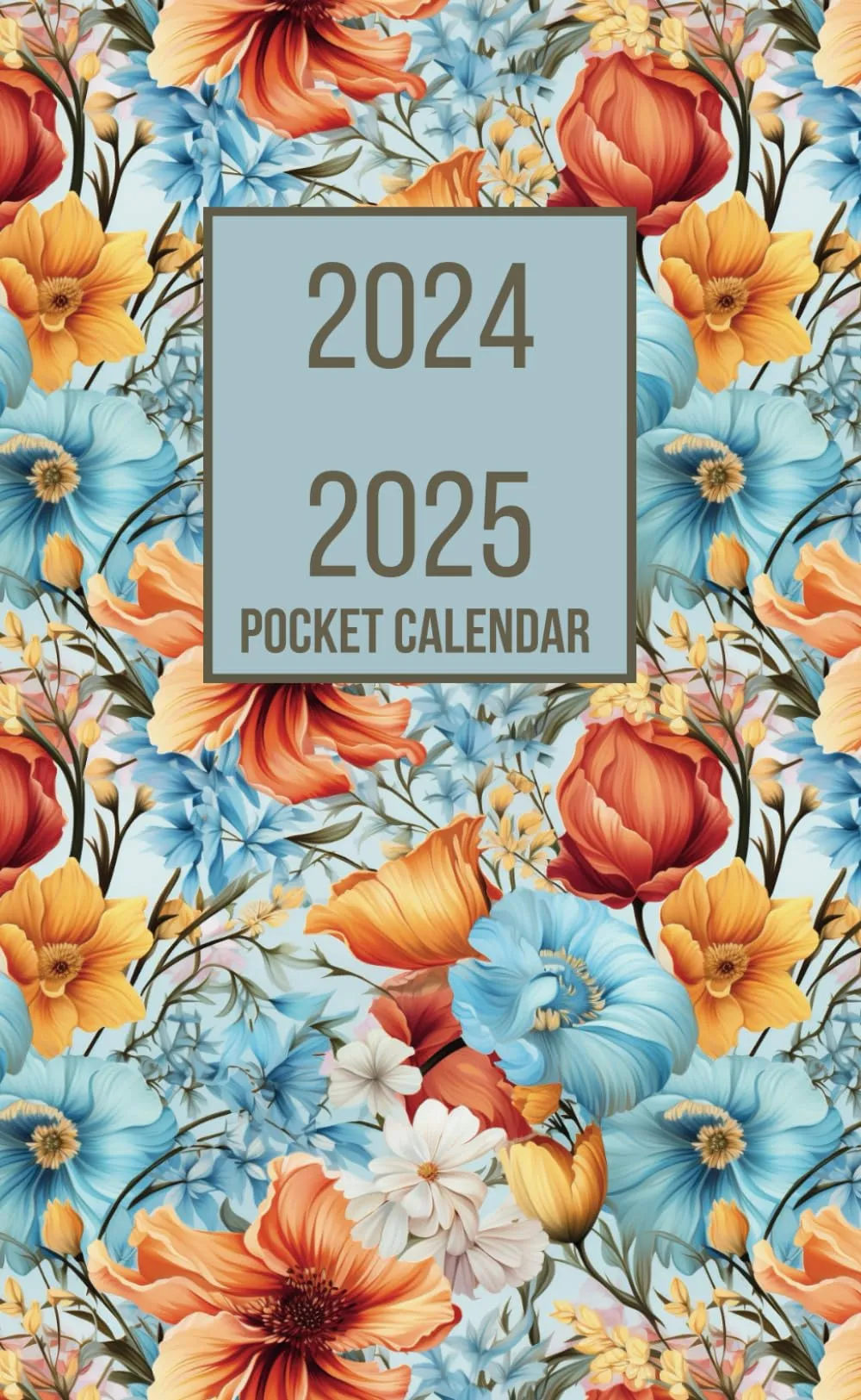 Pocket Planner 2024-2025 - Small 4'x6.5' Monthly Organizer with Seamless Wildflower Pattern