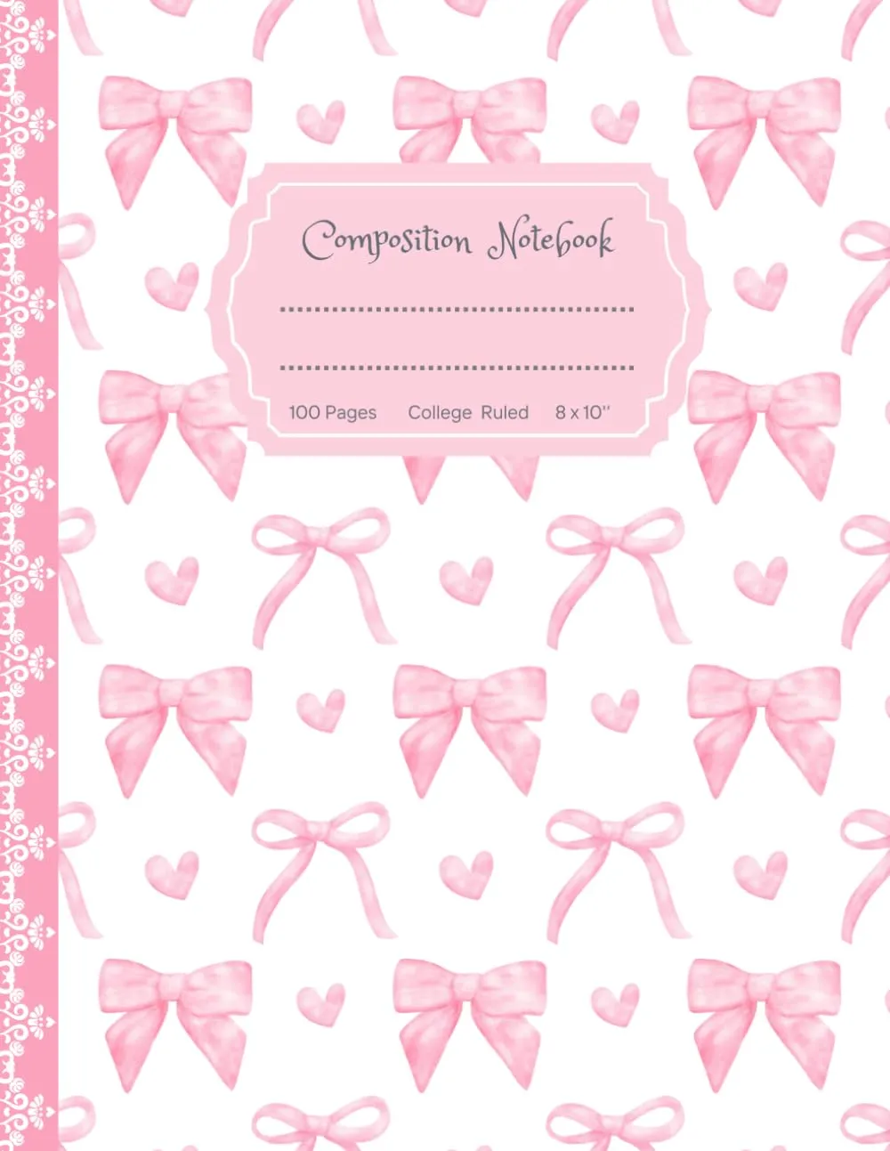 Super Cute Pastel Pink & White Bows Coquette Composition Notebook for Teens & Kids