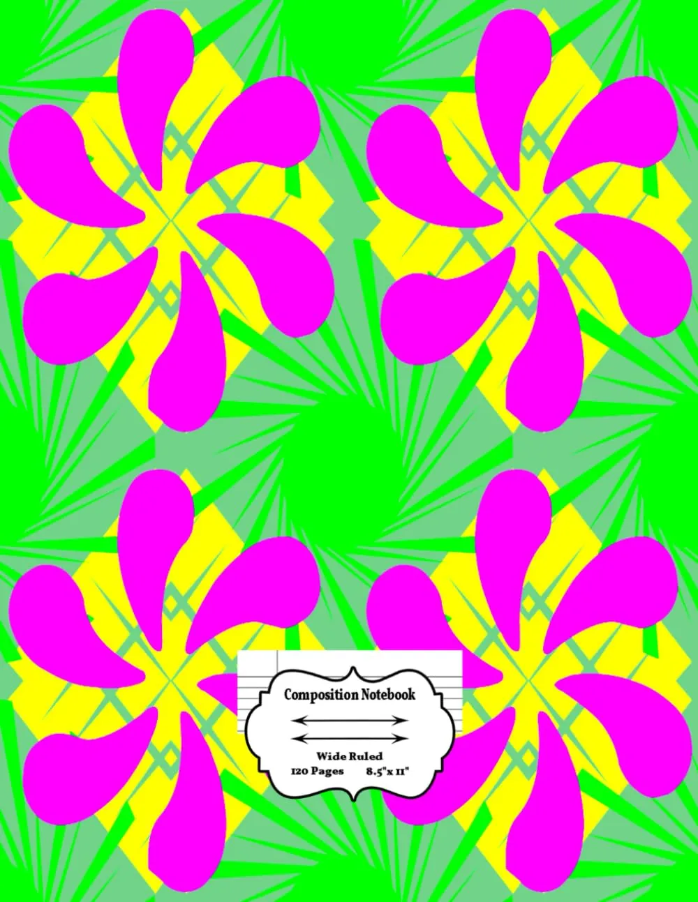 Wide Ruled School Subject Composition Notebook - 120 Pages, Abstract Sunshine Flowers Pattern